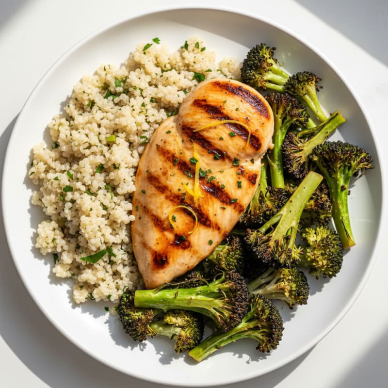 Grilled Chicken Breast with Quinoa and Roasted Broccoli