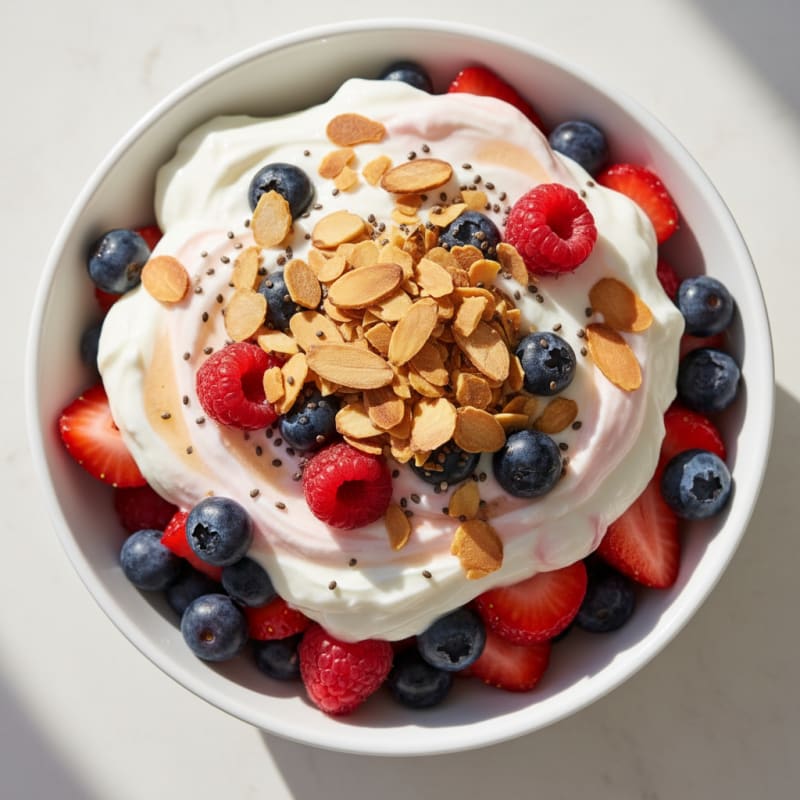 Greek Yogurt Protein Parfait with Mixed Berries and Almonds