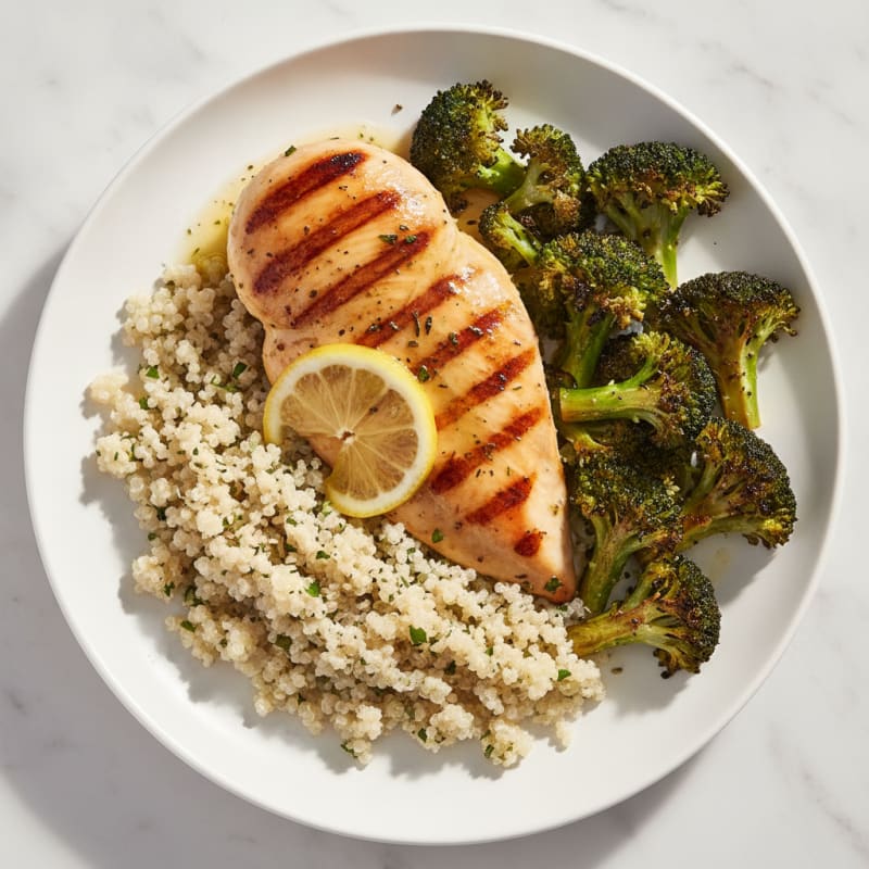 Grilled Chicken Breast with Quinoa and Roasted Broccoli