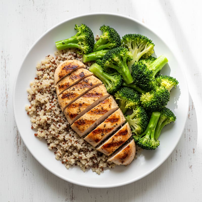 Grilled Chicken Breast with Quinoa and Steamed Broccoli