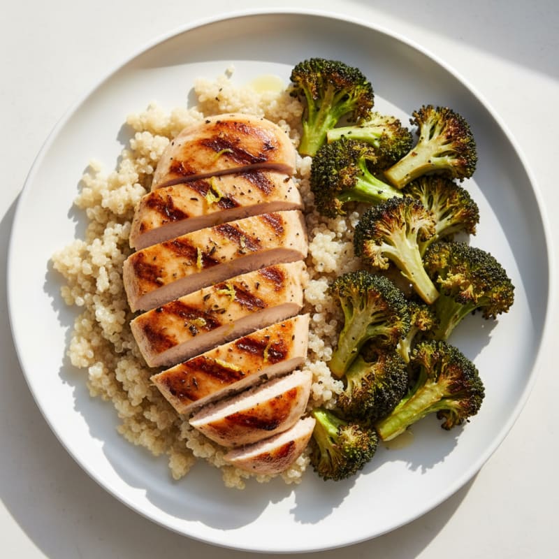 Grilled Chicken Breast with Roasted Broccoli and Quinoa