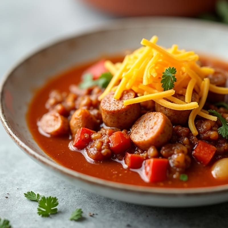 Lean Chicken Sausage with Hearty Turkey Chili and Creamy Cheddar