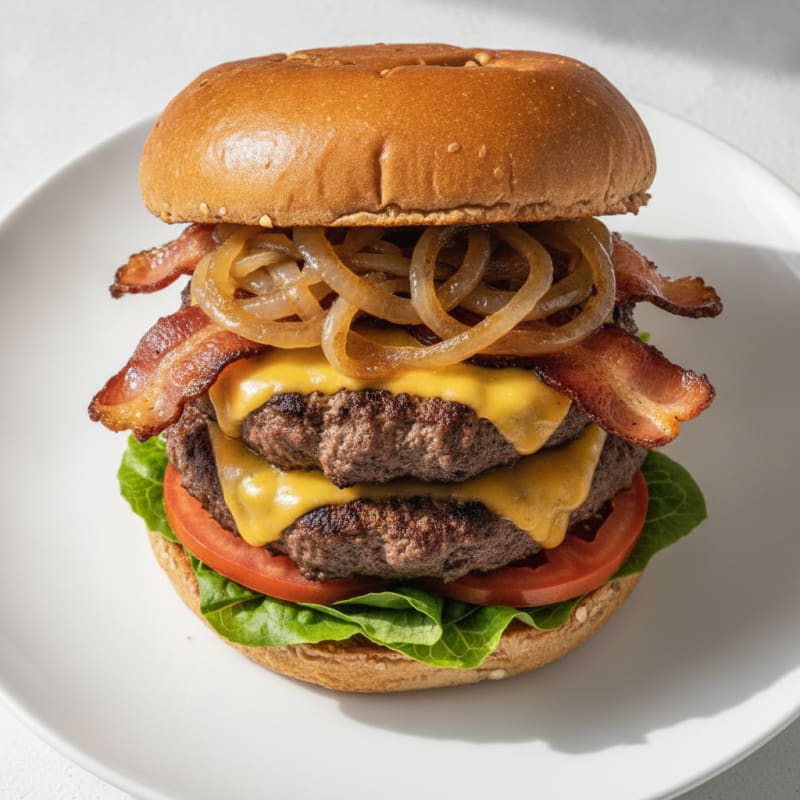 Double Bacon Cheeseburger with Caramelized Onions