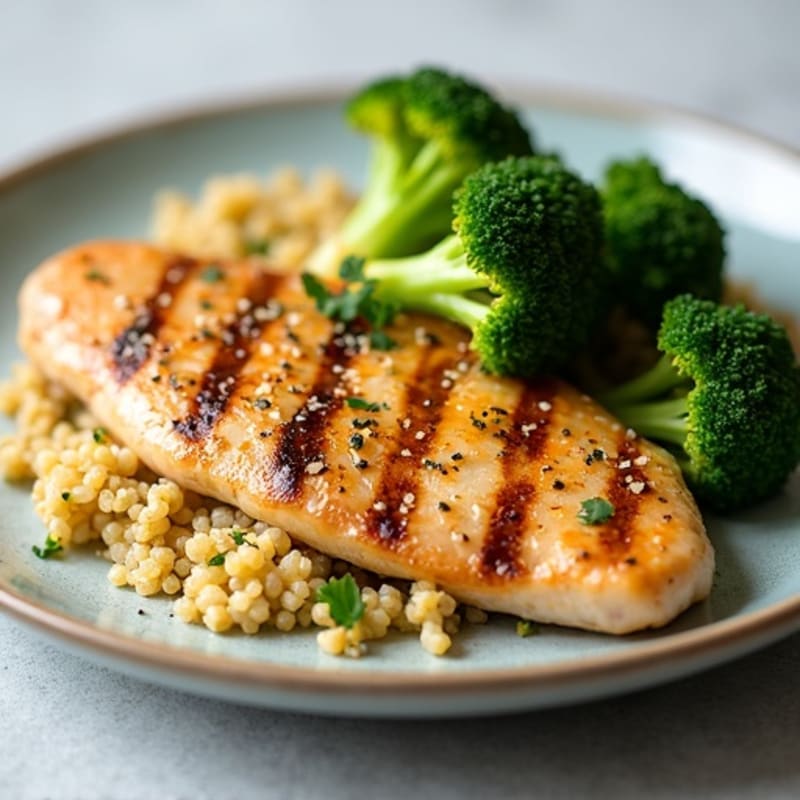 Grilled Chicken Breast with Quinoa and Roasted Broccoli