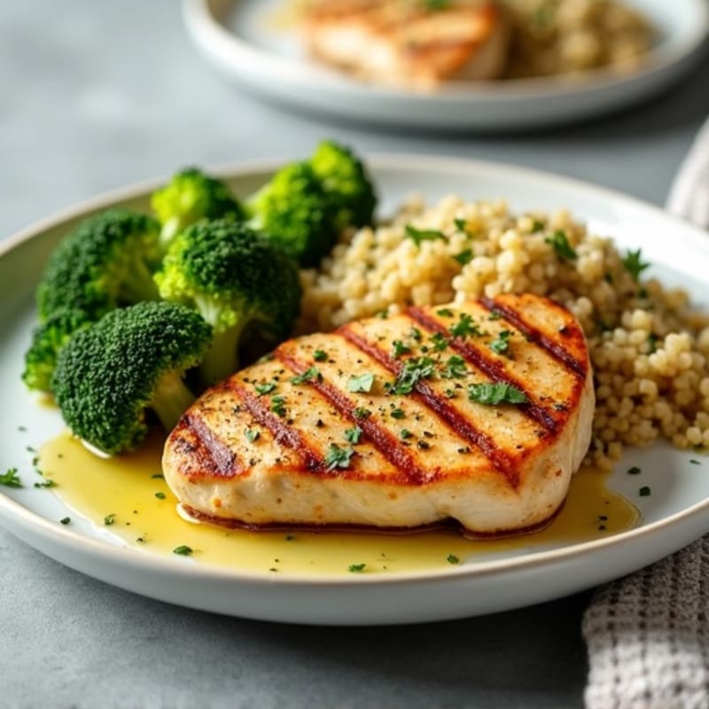 Grilled Chicken Breast with Quinoa and Roasted Broccoli