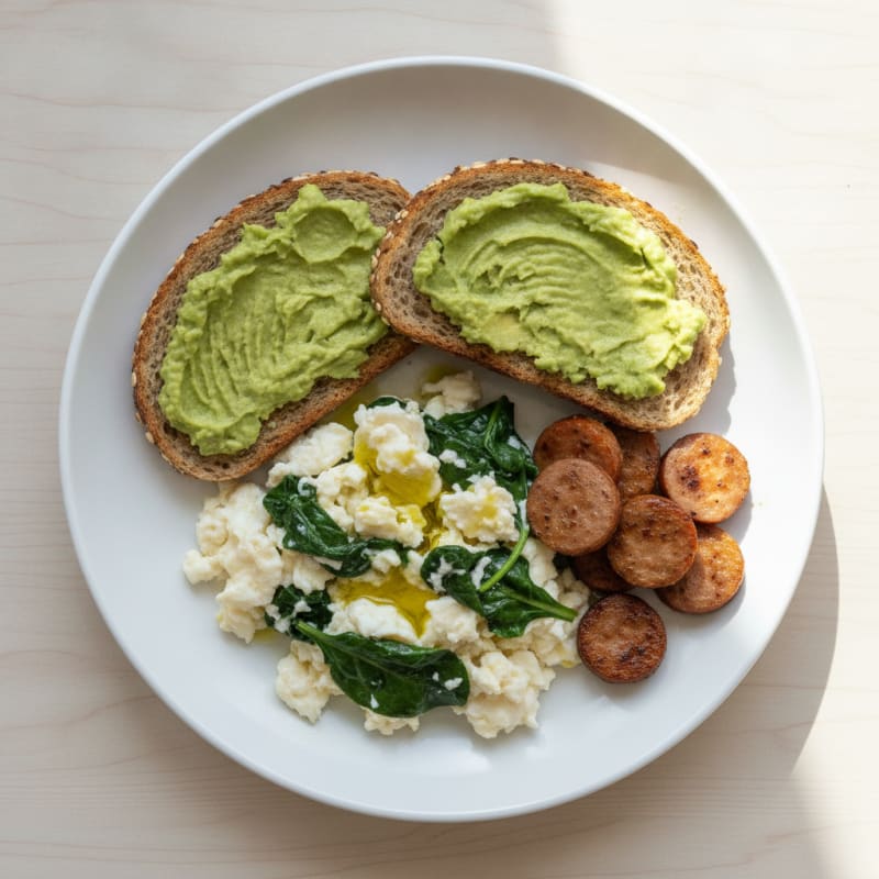 Egg White and Spinach Scramble with Turkey Sausage