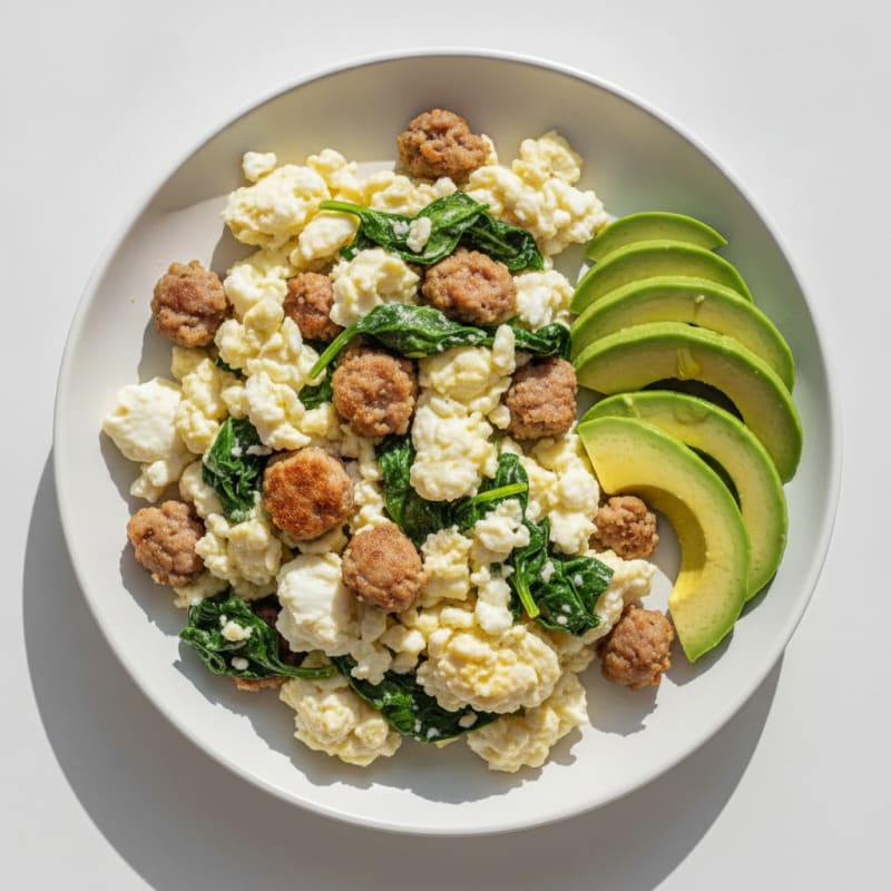 Scrambled Egg Whites with Turkey Sausage and Spinach