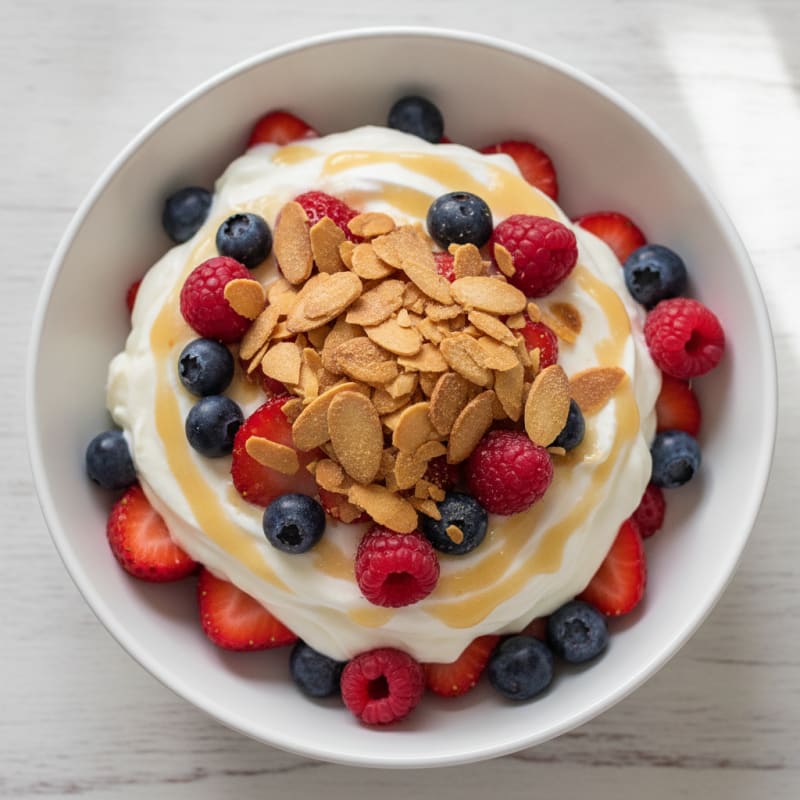 Greek Yogurt Protein Parfait with Mixed Berries and Almonds