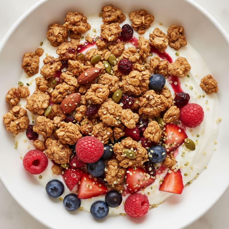 Creamy Greek Yogurt Bowl with Protein Granola and Mixed Berries