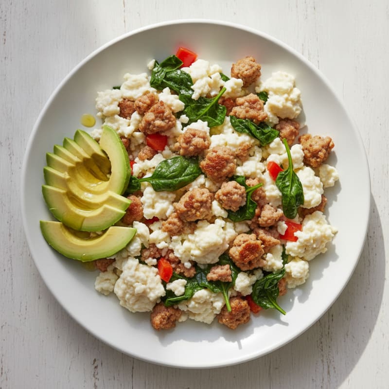 Egg White Scramble with Turkey Sausage and Spinach