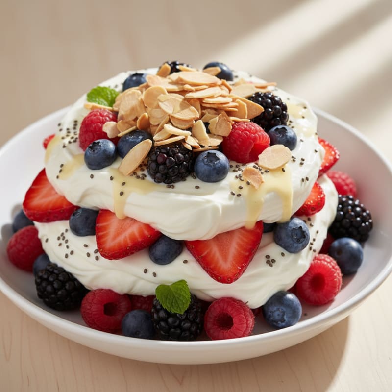 Greek Yogurt Protein Parfait with Mixed Berries and Almonds