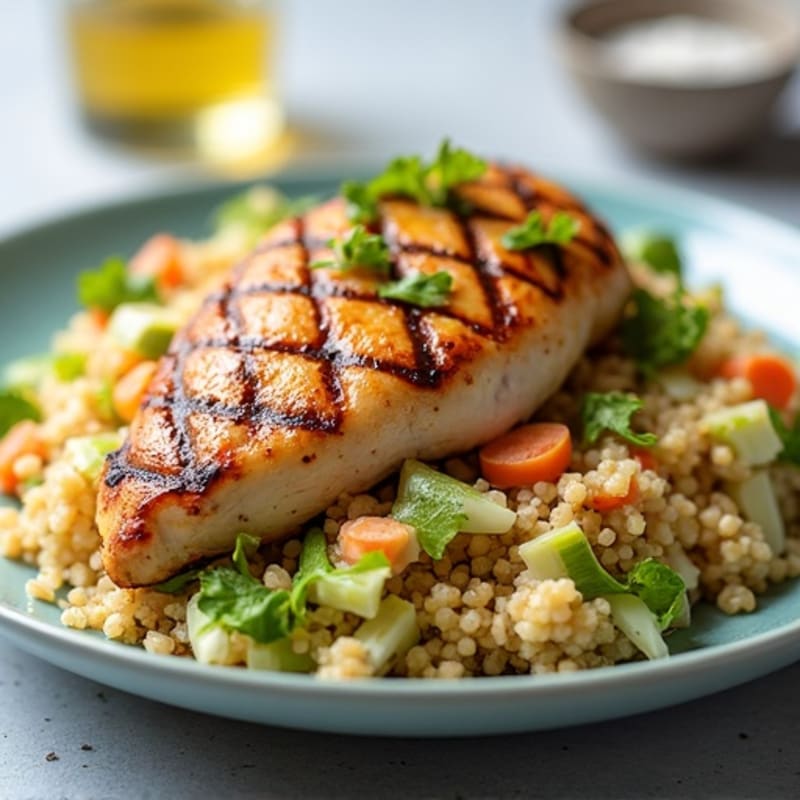 Grilled Chicken Breast with Crunchy Cabbage Slaw and Quinoa