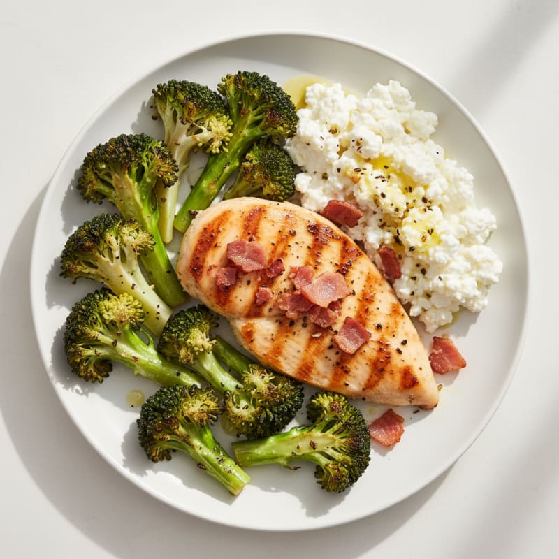 Grilled Chicken Breast with Cottage Cheese and Roasted Broccoli