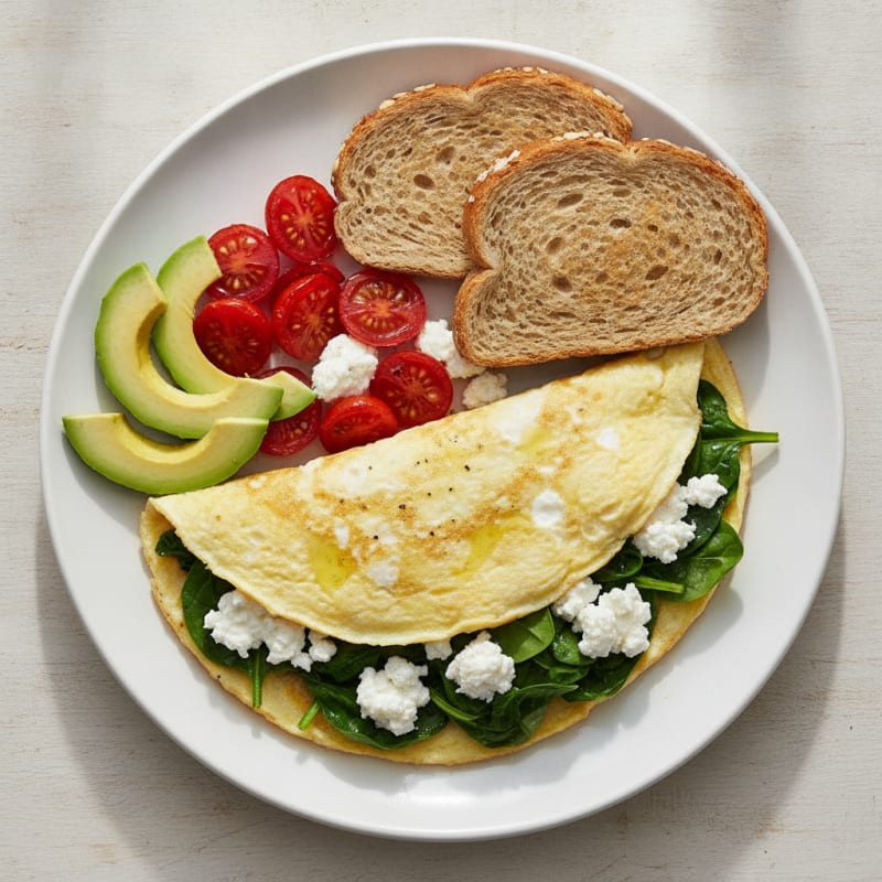 Egg White Spinach Omelette with Cottage Cheese and Cherry Tomatoes