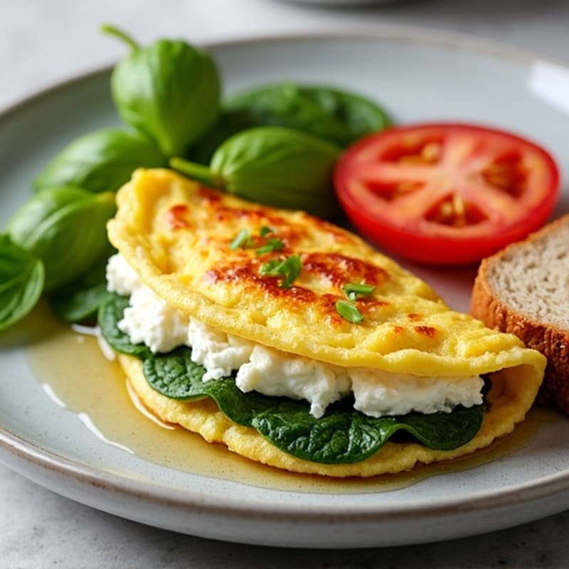 Egg White Spinach Omelette with Cottage Cheese and Sliced Tomatoes