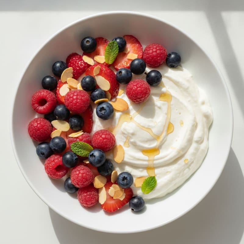 Greek Yogurt Protein Mousse with Mixed Berries
