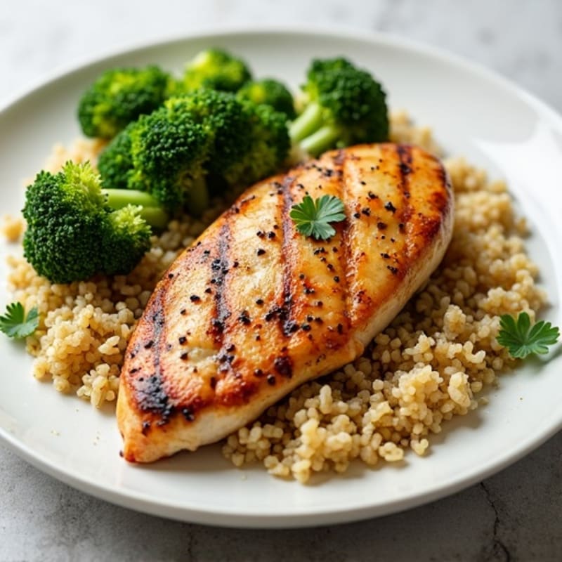 Grilled Chicken Breast with Quinoa and Roasted Broccoli