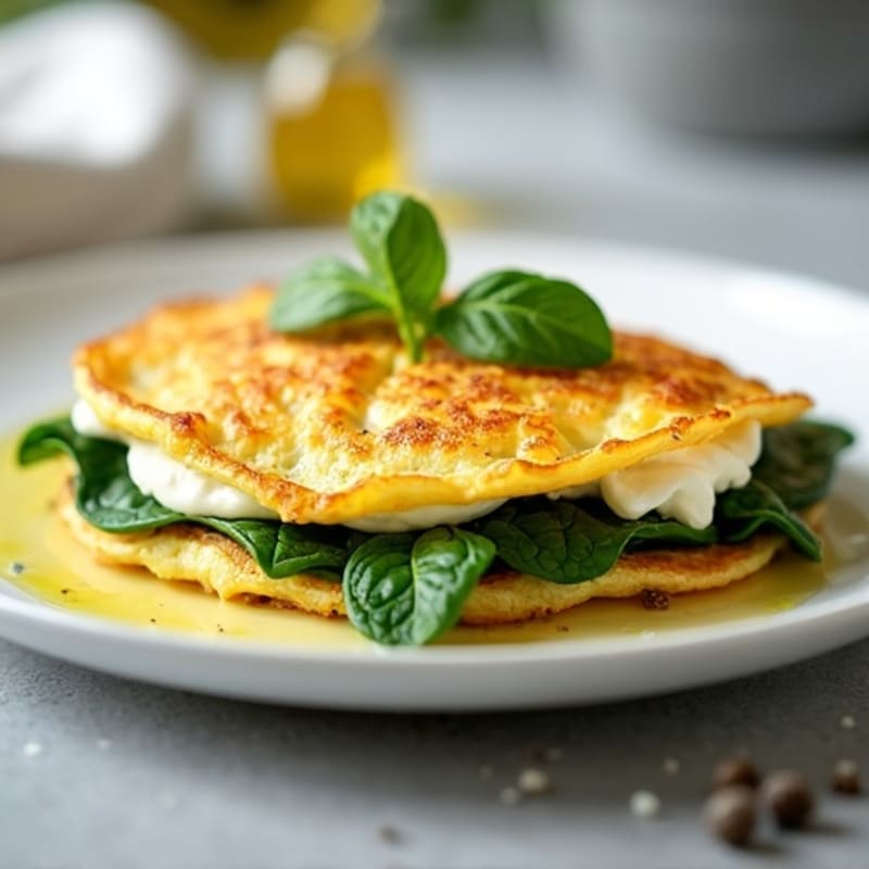 Crispy Egg White Omelette with Cottage Cheese and Spinach