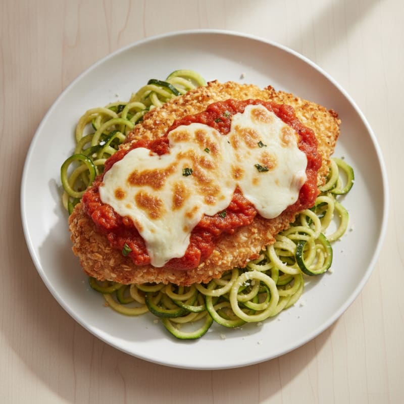 Crispy Chicken Parmesan with Zucchini Noodles