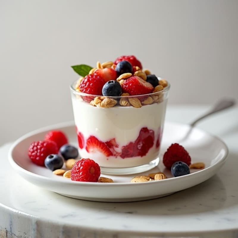 Greek Yogurt Protein Parfait with Mixed Berries and Almonds