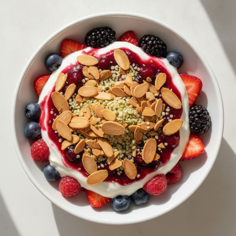 Greek Yogurt Parfait with Mixed Berries and Crunchy Almonds