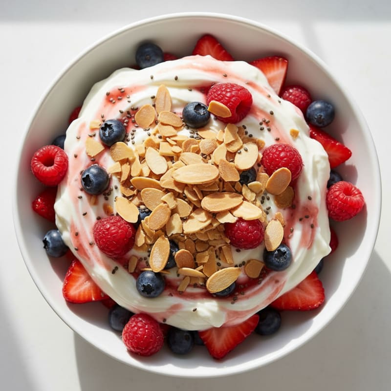 Greek Yogurt Protein Parfait with Mixed Berries and Almonds