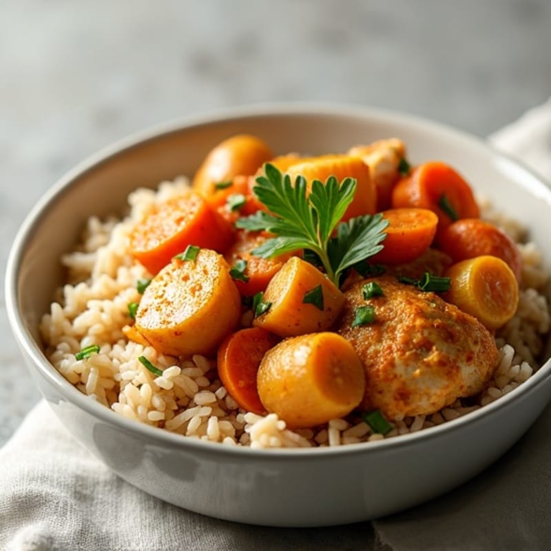 Hearty Chicken and Root Vegetable Curry with Brown Rice