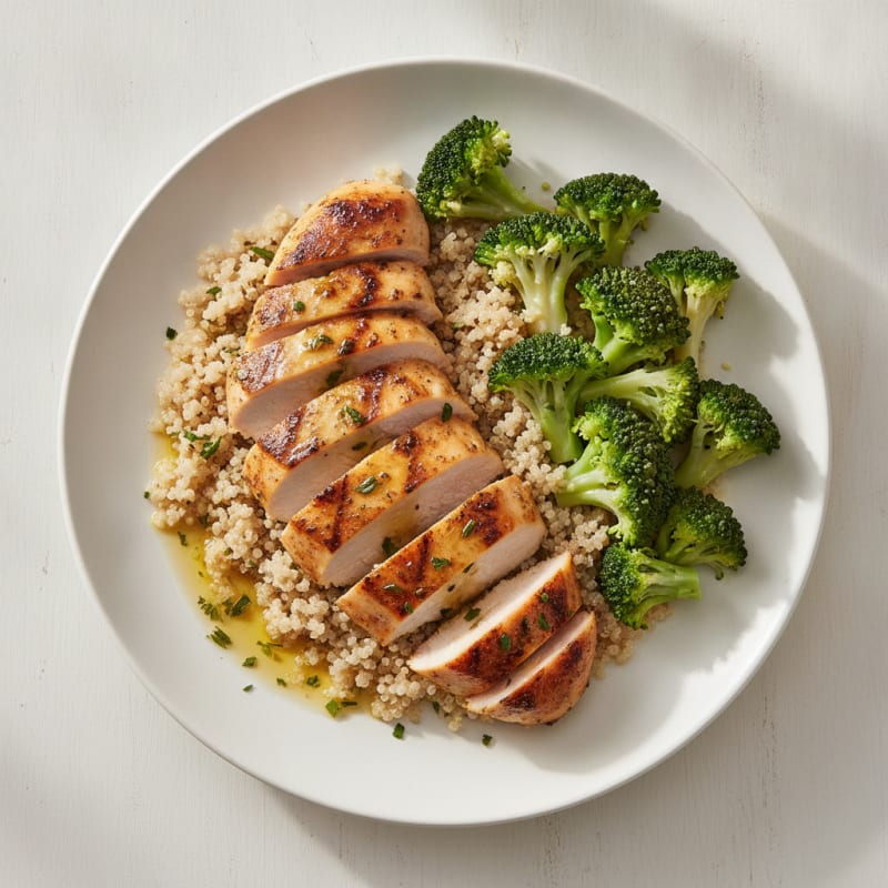 Grilled Chicken Breast with Quinoa and Steamed Broccoli