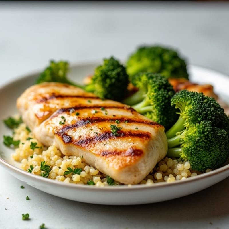 Grilled Chicken Breast with Quinoa and Roasted Broccoli