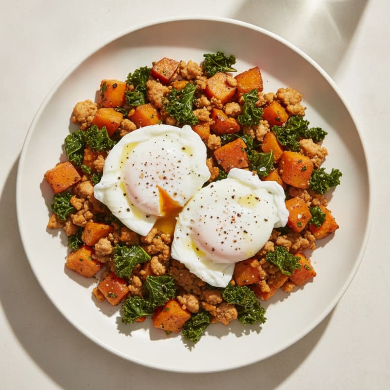 Sweet Potato and Kale Hash with Poached Egg