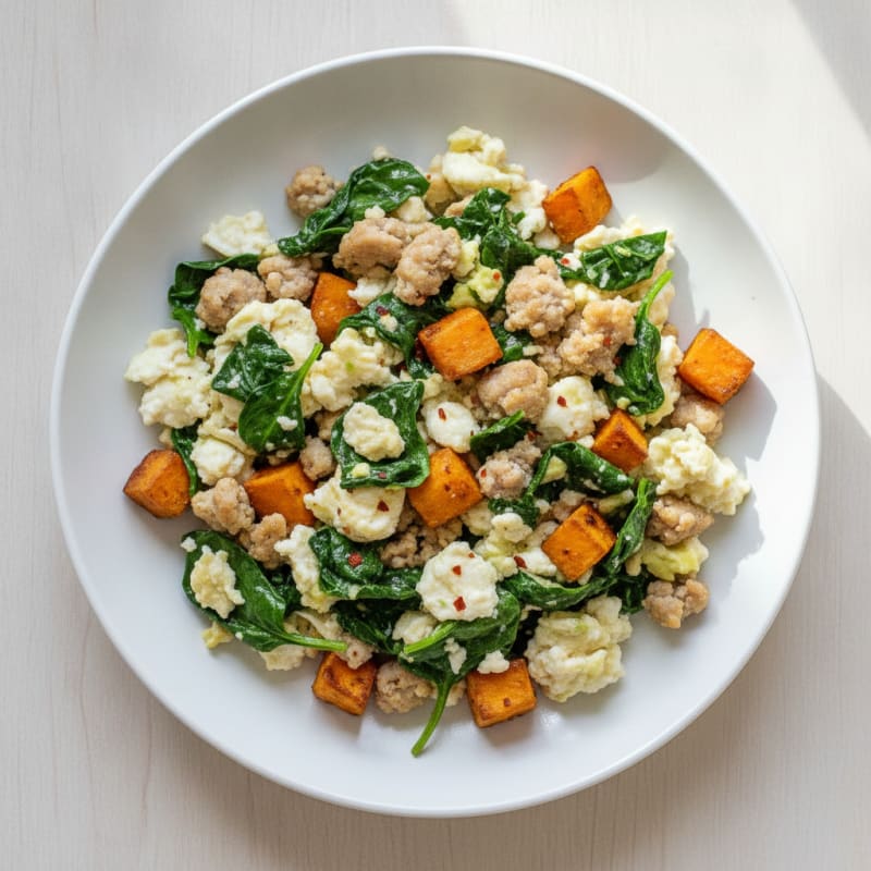 Egg White and Turkey Sausage Scramble with Spinach