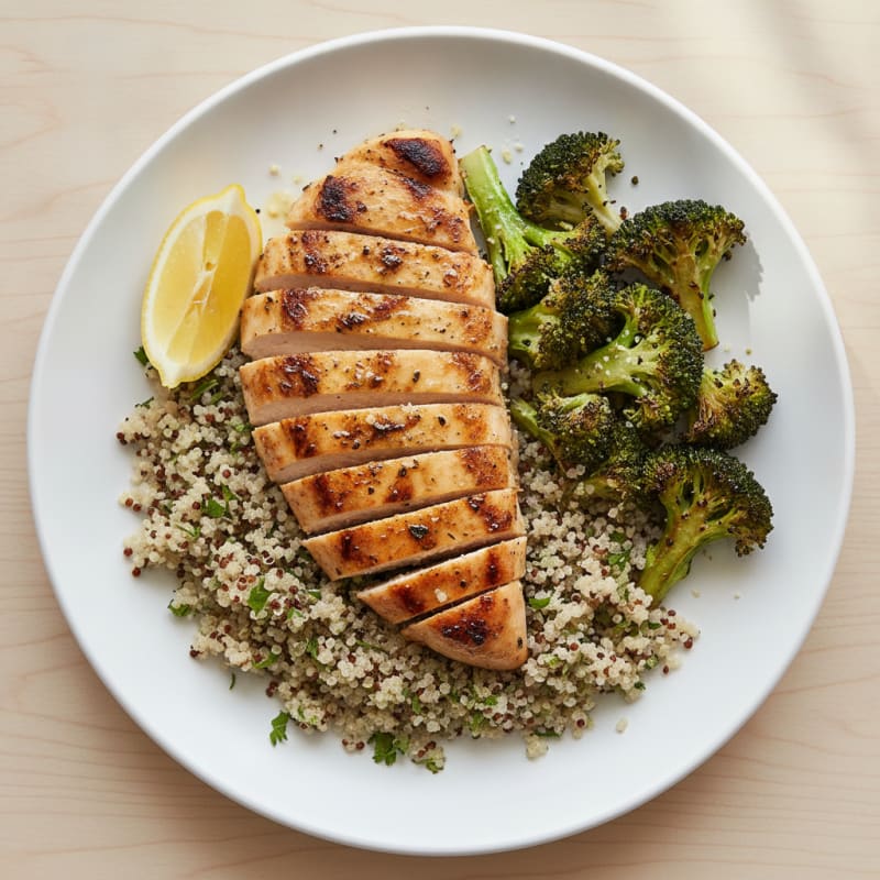 Grilled Chicken Breast with Quinoa and Roasted Broccoli