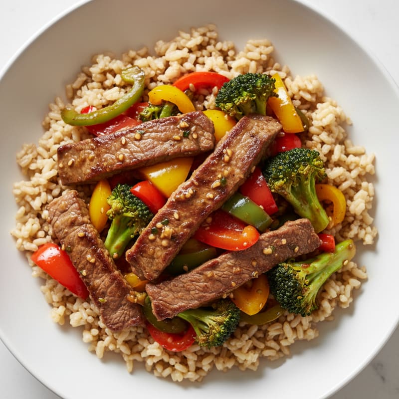 Lean Beef Stir-Fry with Bell Peppers and Brown Rice