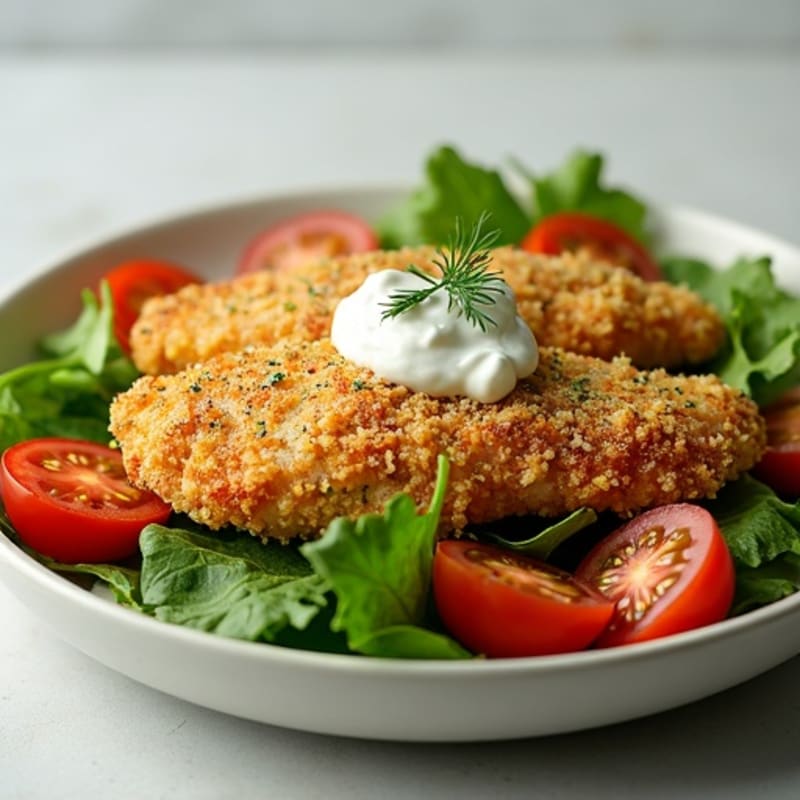 Crispy Chicken and Fresh Greens Salad with Creamy Lemon-Herb Dressing