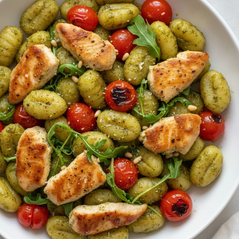 Gnocchi with Arugula Pesto and Cherry Tomatoes
