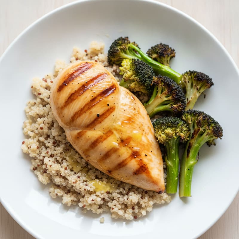 Grilled Chicken Breast with Quinoa and Roasted Broccoli