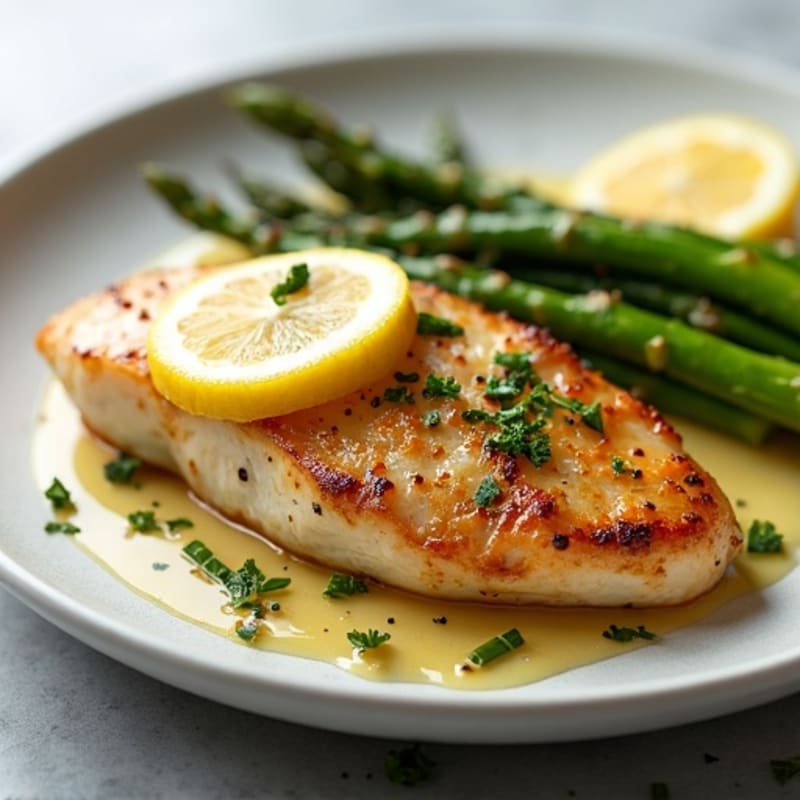 Lemon Garlic Pan-Seared Chicken with Roasted Asparagus