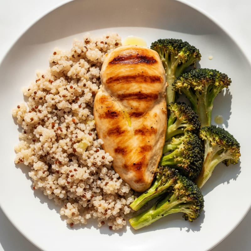 Grilled Chicken Breast with Quinoa and Roasted Broccoli