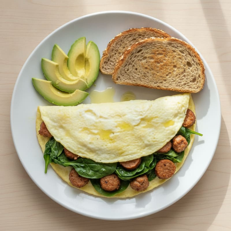 Egg White Spinach Omelet with Turkey Sausage