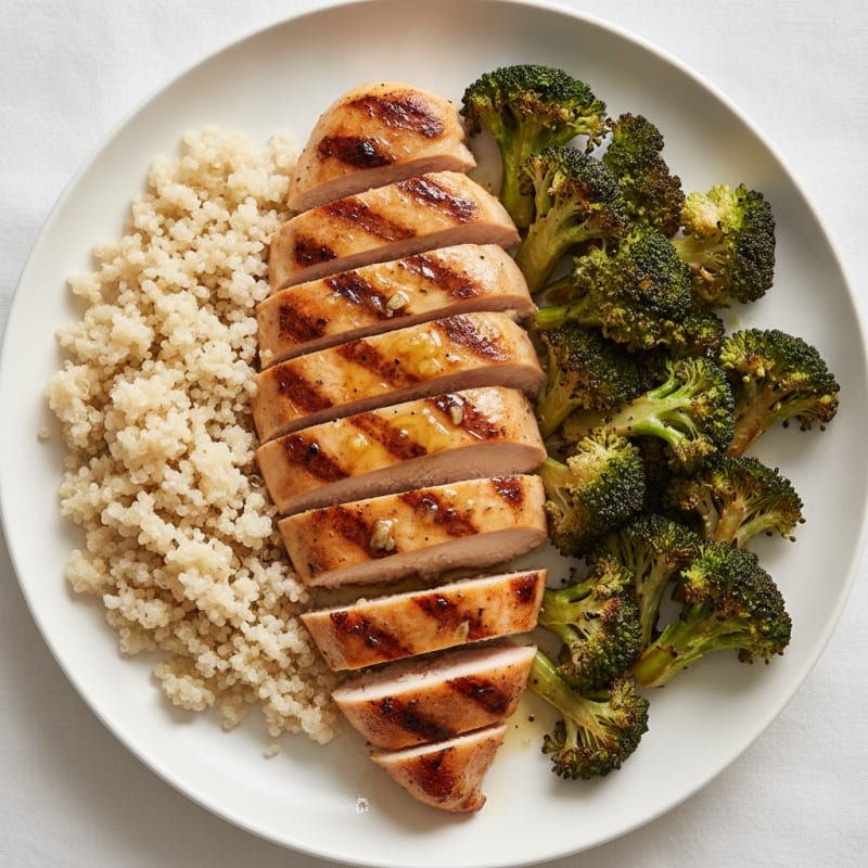 Grilled Chicken Breast with Quinoa and Roasted Broccoli