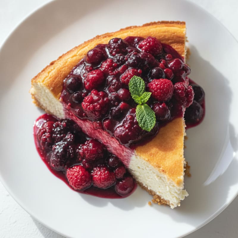 Greek Yogurt Protein Cheesecake with Mixed Berries
