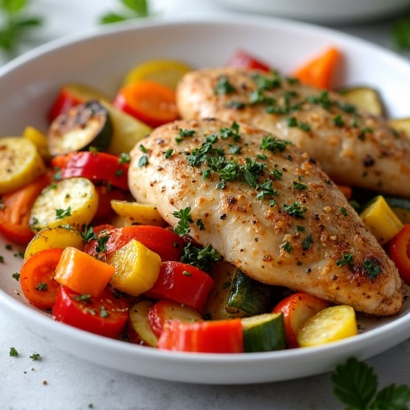 Herb-Crusted Sheet Pan Chicken with Roasted Rainbow Vegetables