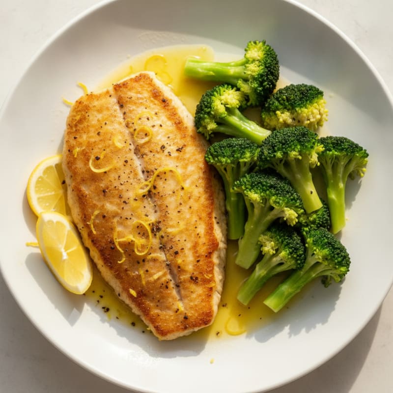 Seared Tilapia with Steamed Broccoli and Lemon