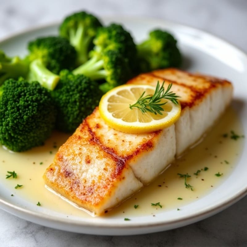 Seared Tilapia with Steamed Broccoli and Lemon