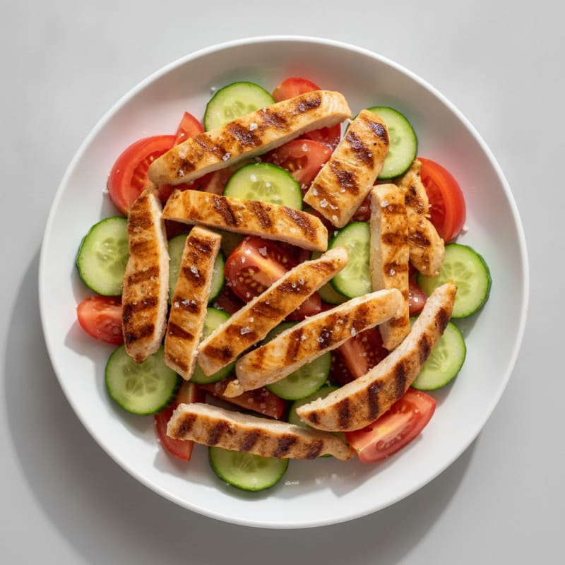 Grilled Chicken Breast Salad with Cucumber and Tomato