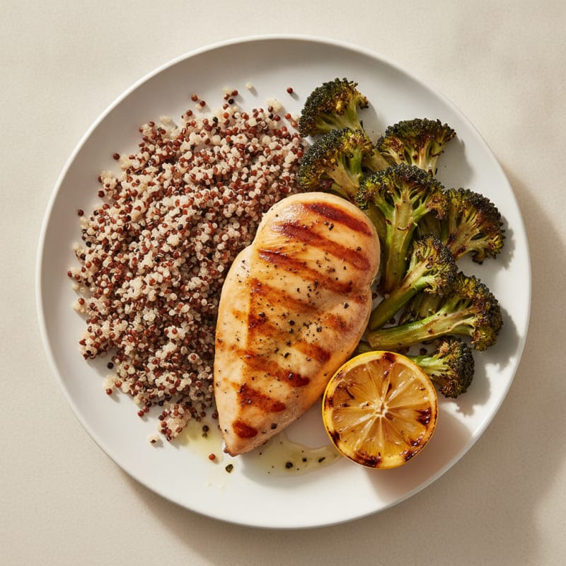 Grilled Chicken Breast with Quinoa and Roasted Broccoli