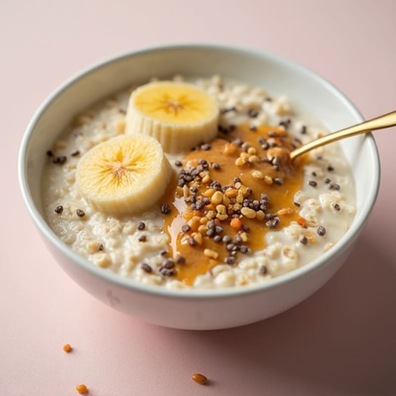 Creamy Oats with Greek Yogurt, Almond Butter and Chia Seeds