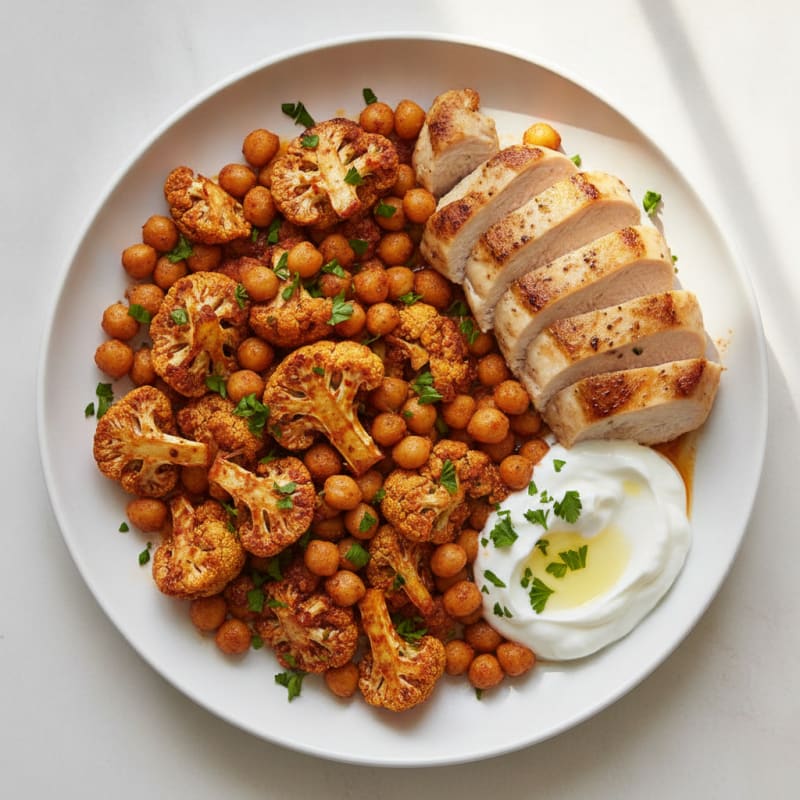 Geroosterde Bloemkool met Harissa en Kikkererwten