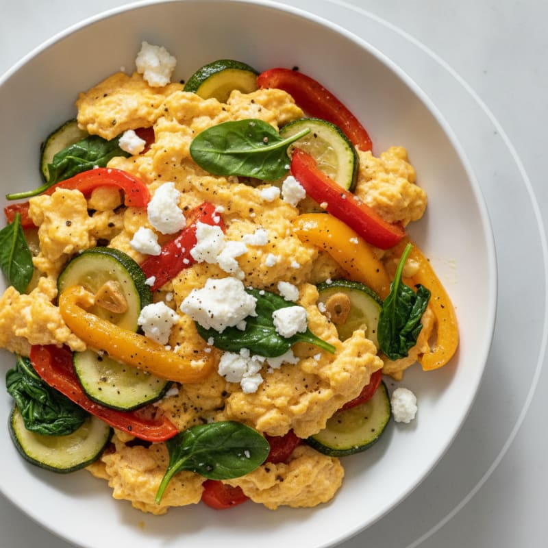 Hearty Scrambled Eggs with Roasted Vegetables
