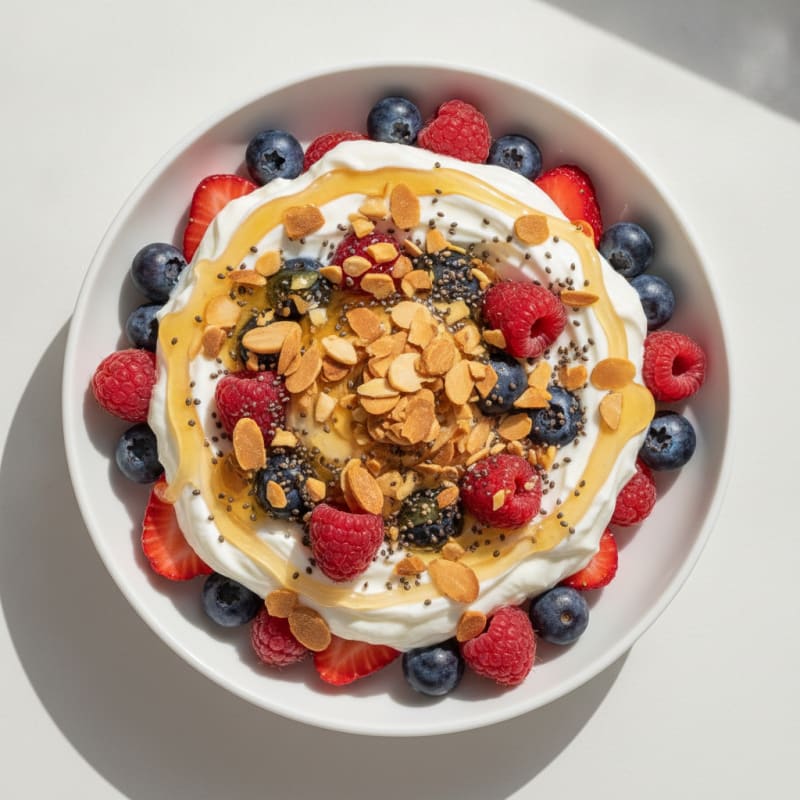 Greek Yogurt Parfait with Mixed Berries and Toasted Almonds